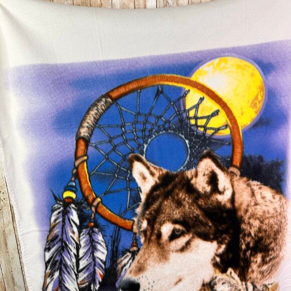 New fleece piece of fabric 44” by 44” wolf scene with moon - Picture 2 of 5
